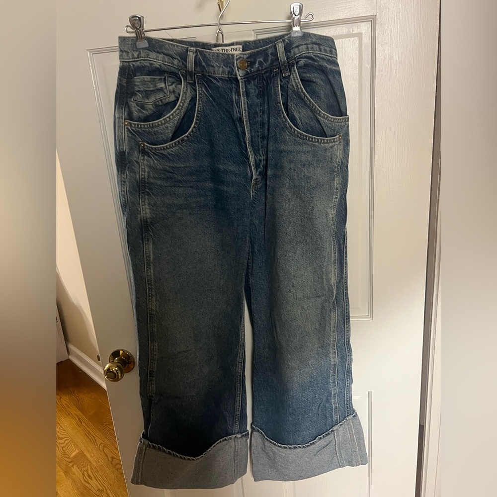 Free People Blue Wide-Leg Jeans